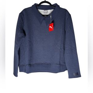 PUMA Women's Sweater Size Large Cozy Neck Fleece Navy Blue Peacoat Heather NWT